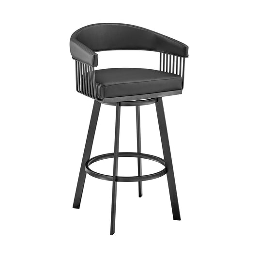 29" Black Fabric and Iron Low Back Bar Height Swivel Bar Chair - Loft&Timber