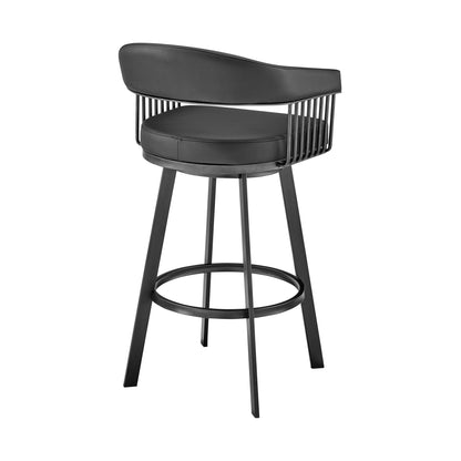 29" Black Fabric and Iron Low Back Bar Height Swivel Bar Chair - Loft&Timber