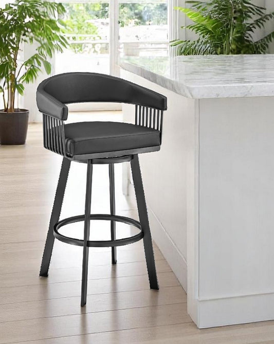 29" Black Fabric and Iron Low Back Bar Height Swivel Bar Chair - Loft&Timber