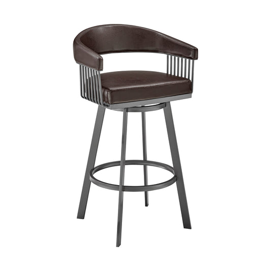 29" Chocolate And Gray Iron Swivel Low Back Bar Height Bar Chair - Loft&Timber