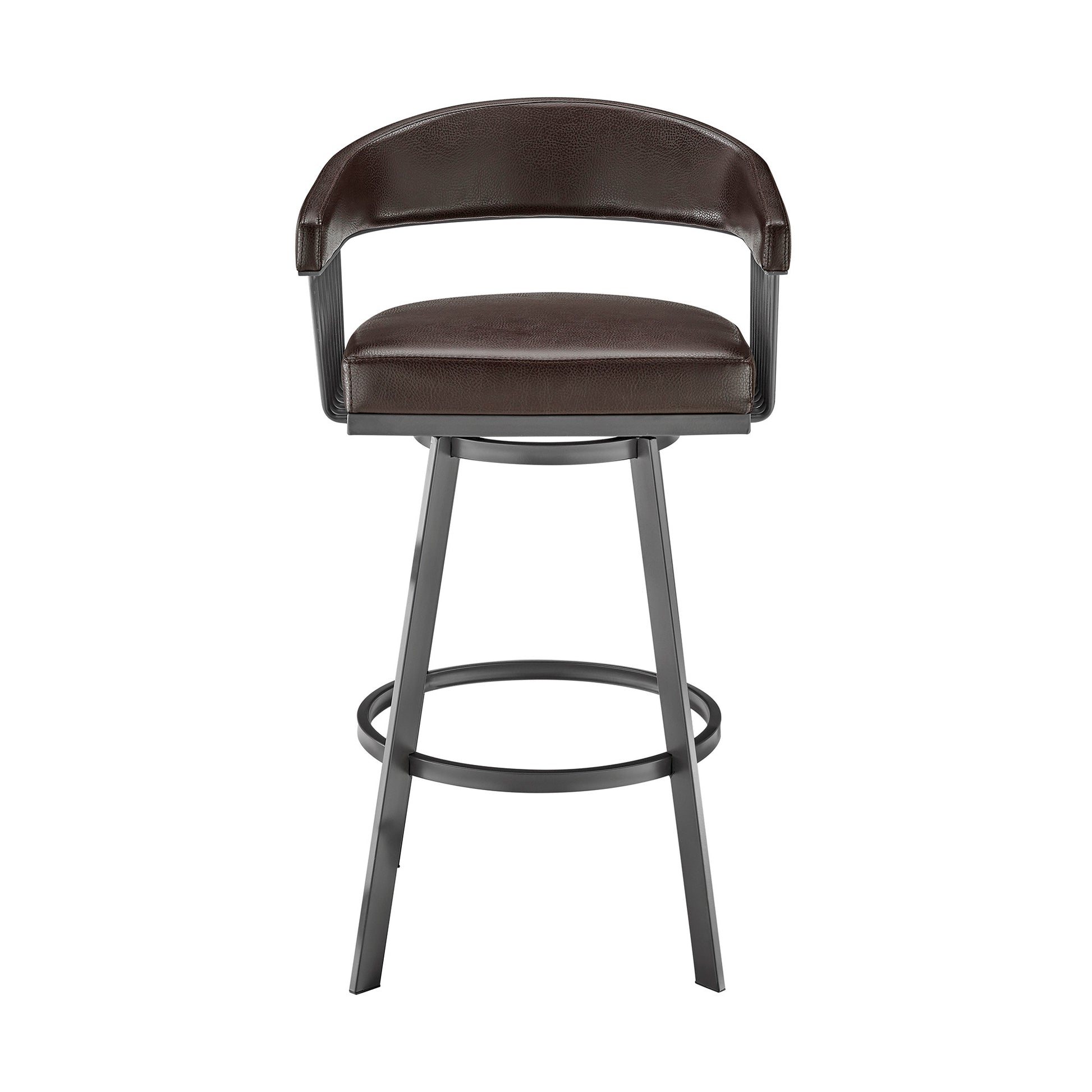 29" Chocolate And Gray Iron Swivel Low Back Bar Height Bar Chair - Loft&Timber