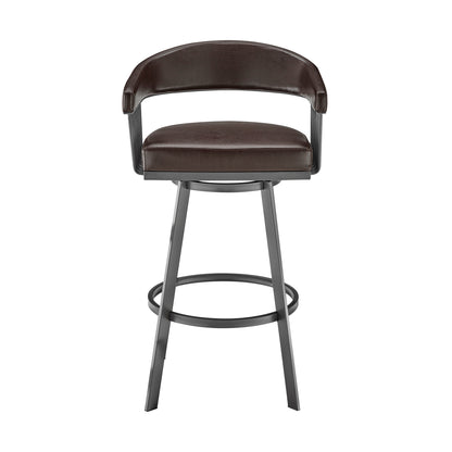 29" Chocolate And Gray Iron Swivel Low Back Bar Height Bar Chair - Loft&Timber