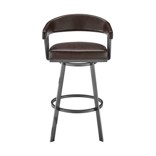 29" Chocolate And Gray Iron Swivel Low Back Bar Height Bar Chair - Loft&Timber