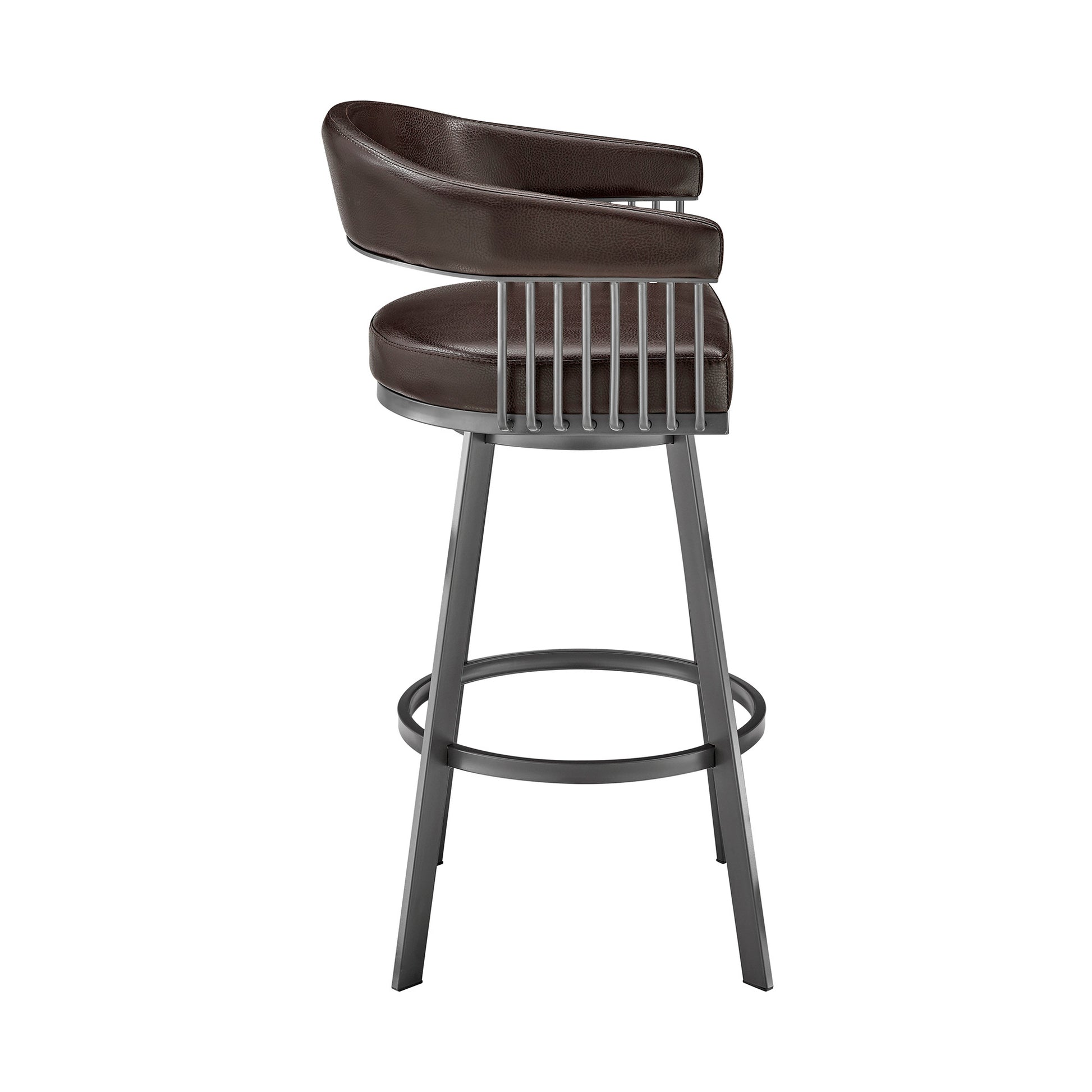 29" Chocolate And Gray Iron Swivel Low Back Bar Height Bar Chair - Loft&Timber