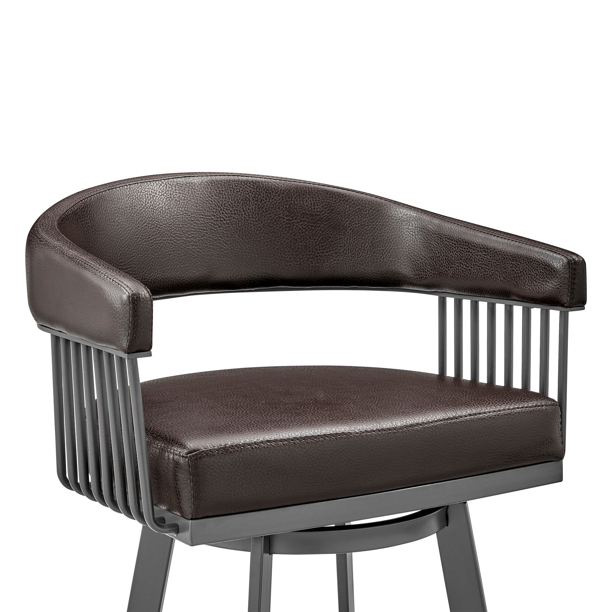 29" Chocolate And Gray Iron Swivel Low Back Bar Height Bar Chair - Loft&Timber