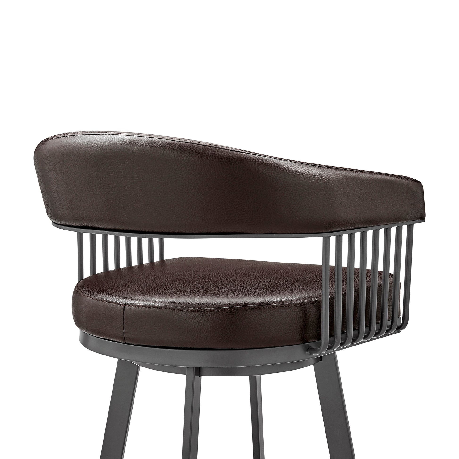 29" Chocolate And Gray Iron Swivel Low Back Bar Height Bar Chair - Loft&Timber