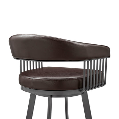 29" Chocolate And Gray Iron Swivel Low Back Bar Height Bar Chair - Loft&Timber