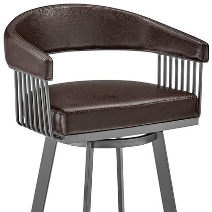 29" Chocolate And Gray Iron Swivel Low Back Bar Height Bar Chair - Loft&Timber