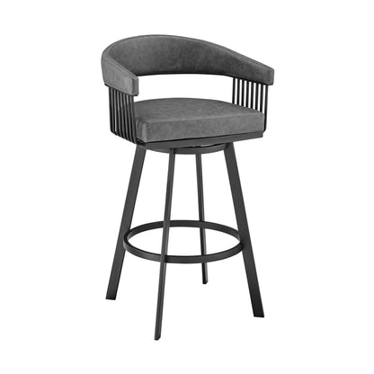 29" Gray And Black Iron Swivel Low Back Bar Height Bar Chair - Loft&Timber