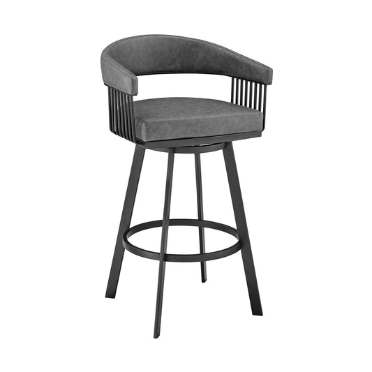 29" Gray And Black Iron Swivel Low Back Bar Height Bar Chair - Loft&Timber