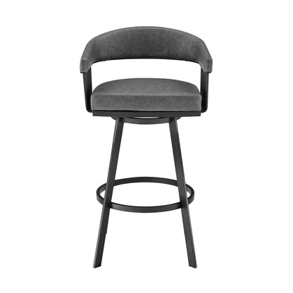 29" Gray And Black Iron Swivel Low Back Bar Height Bar Chair - Loft&Timber
