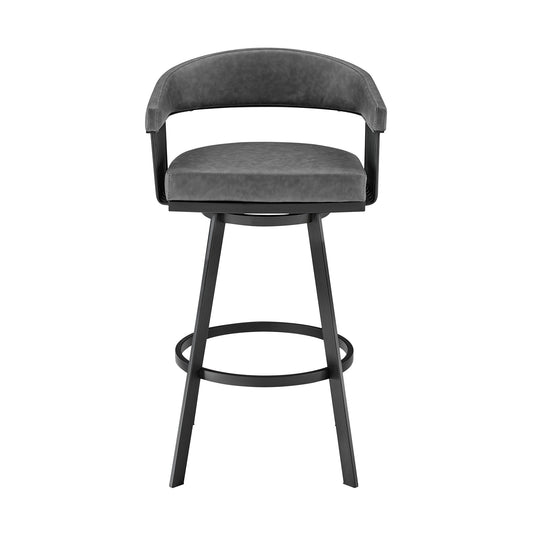29" Gray And Black Iron Swivel Low Back Bar Height Bar Chair - Loft&Timber