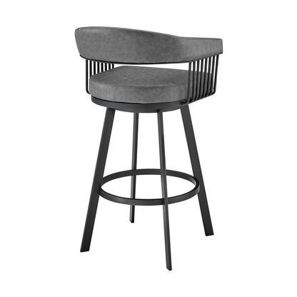 29" Gray And Black Iron Swivel Low Back Bar Height Bar Chair - Loft&Timber
