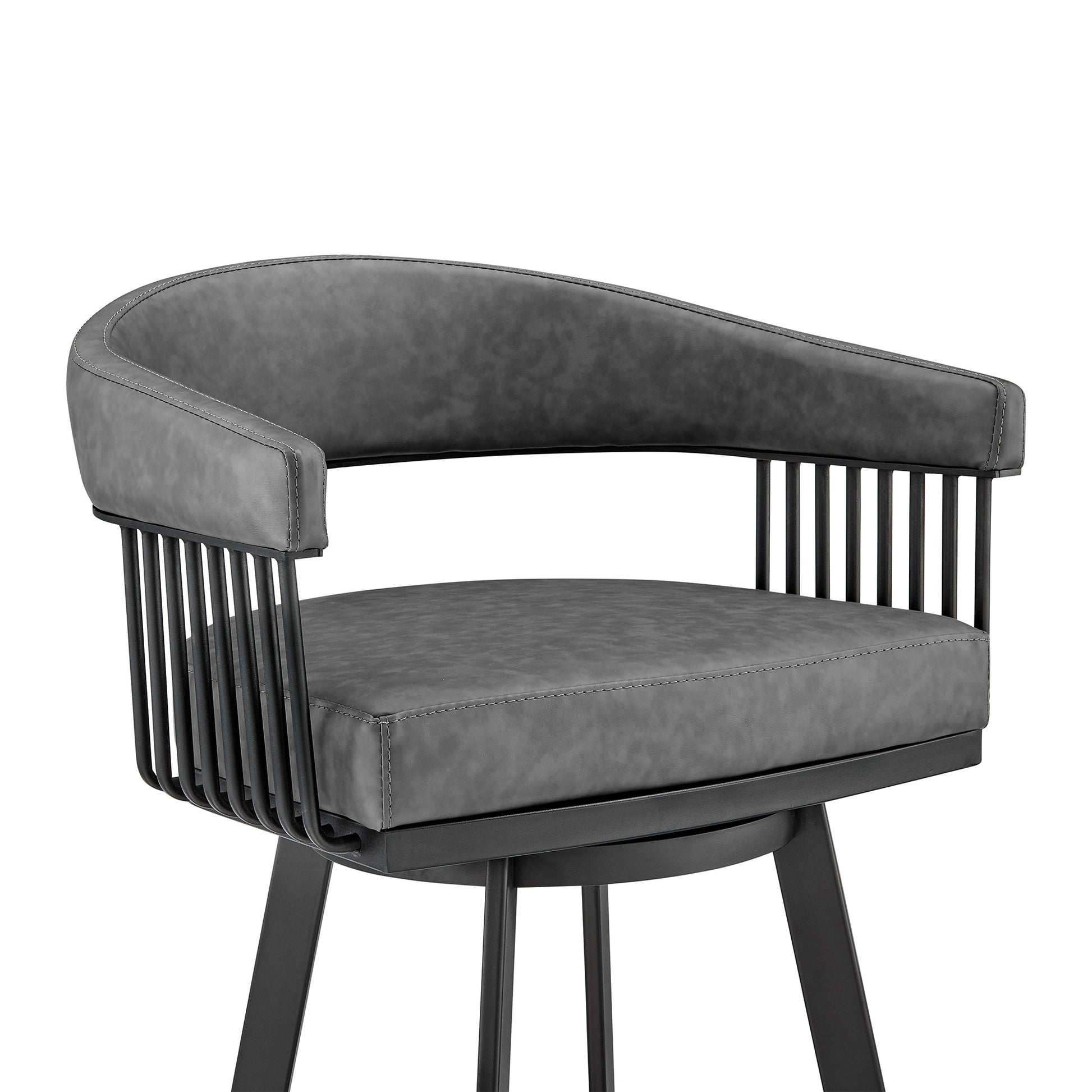 29" Gray And Black Iron Swivel Low Back Bar Height Bar Chair - Loft&Timber