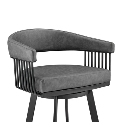 29" Gray And Black Iron Swivel Low Back Bar Height Bar Chair - Loft&Timber