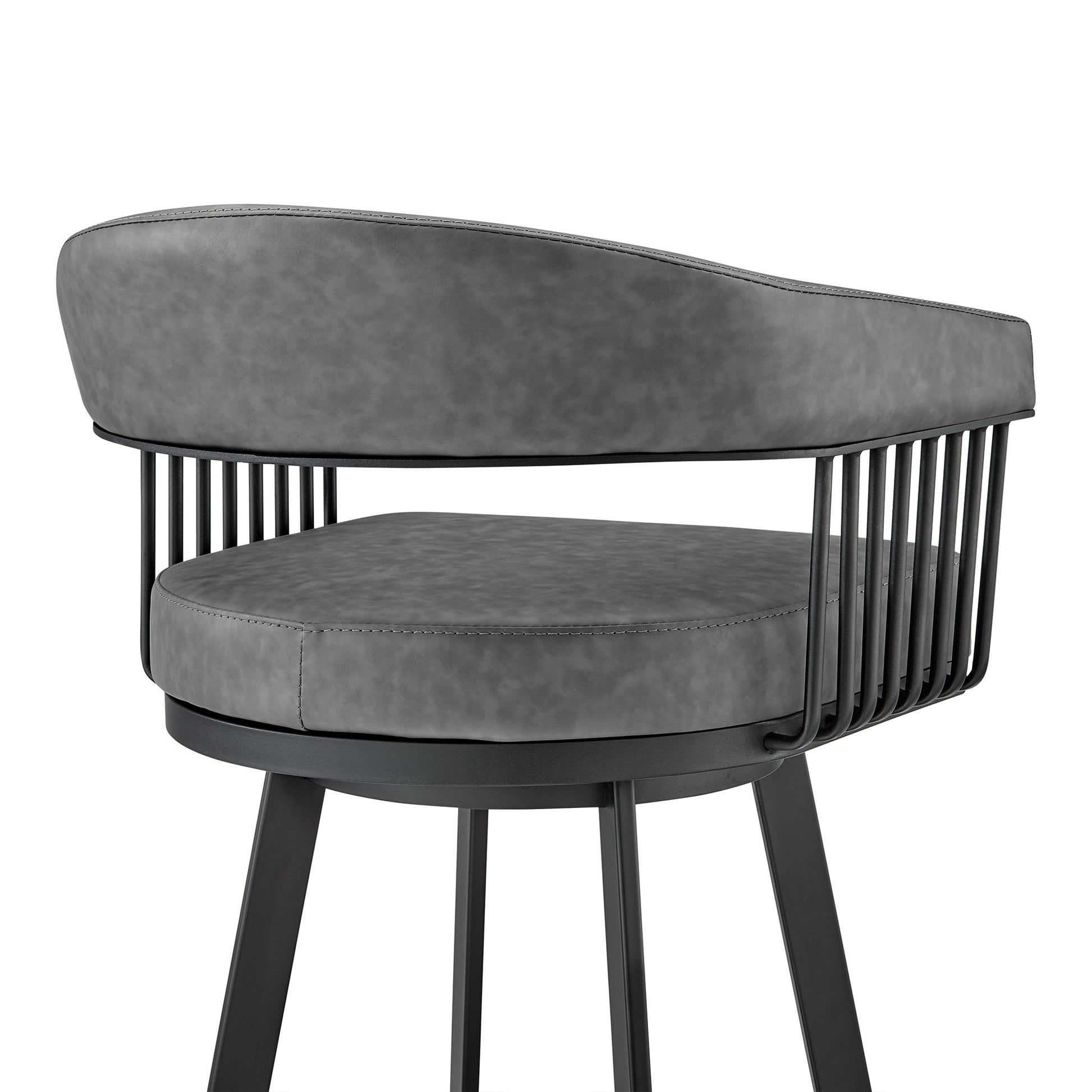 29" Gray And Black Iron Swivel Low Back Bar Height Bar Chair - Loft&Timber