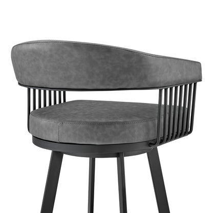 29" Gray And Black Iron Swivel Low Back Bar Height Bar Chair - Loft&Timber