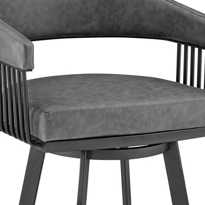 29" Gray And Black Iron Swivel Low Back Bar Height Bar Chair - Loft&Timber