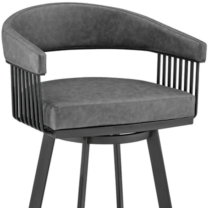 29" Gray And Black Iron Swivel Low Back Bar Height Bar Chair - Loft&Timber