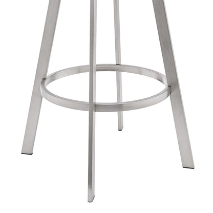 29" White And Silver Iron Swivel Low Back Bar Height Bar Chair - Loft&Timber