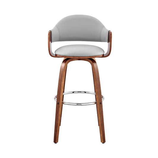 30" Gray And Brown Swivel Low Back Bar Height Bar Chair - Loft&Timber
