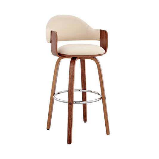 30" Cream and Brown Fabric Low Back Bar Height Swivel Bar Chair - Loft&Timber