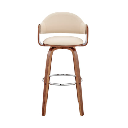 30" Cream and Brown Fabric Low Back Bar Height Swivel Bar Chair - Loft&Timber
