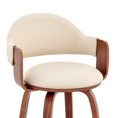 30" Cream and Brown Fabric Low Back Bar Height Swivel Bar Chair - Loft&Timber