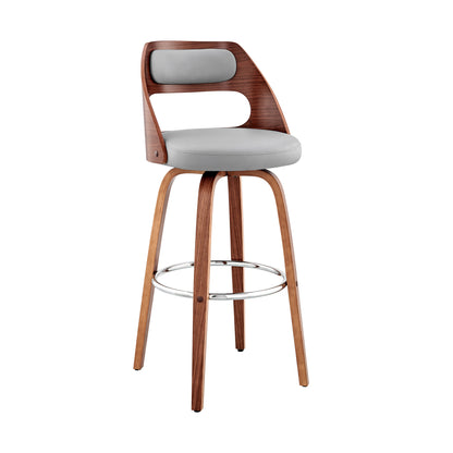 30" Gray And Brown Faux Leather Swivel Bar Height Bar Chair - Loft&Timber