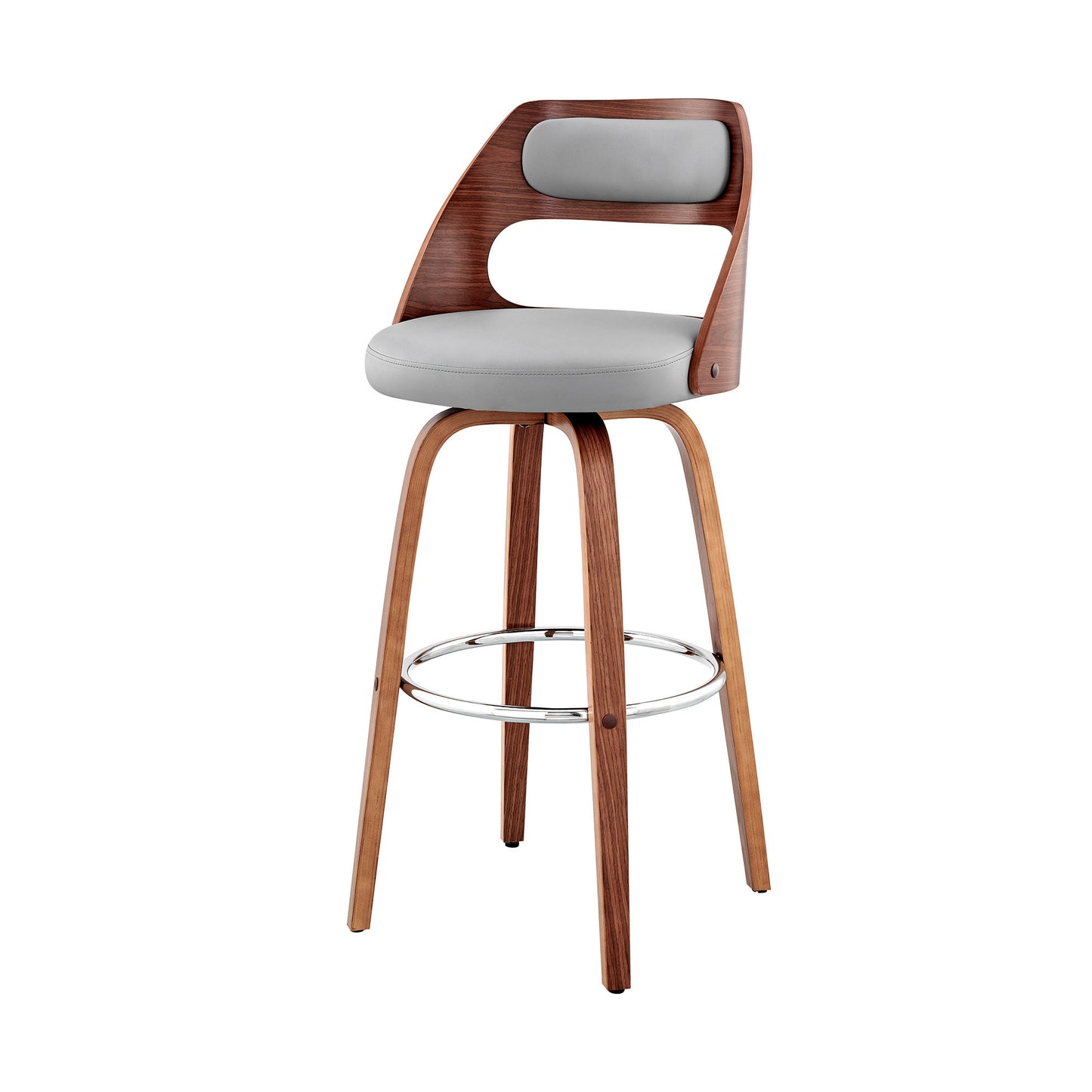 30" Gray And Brown Faux Leather Swivel Bar Height Bar Chair - Loft&Timber