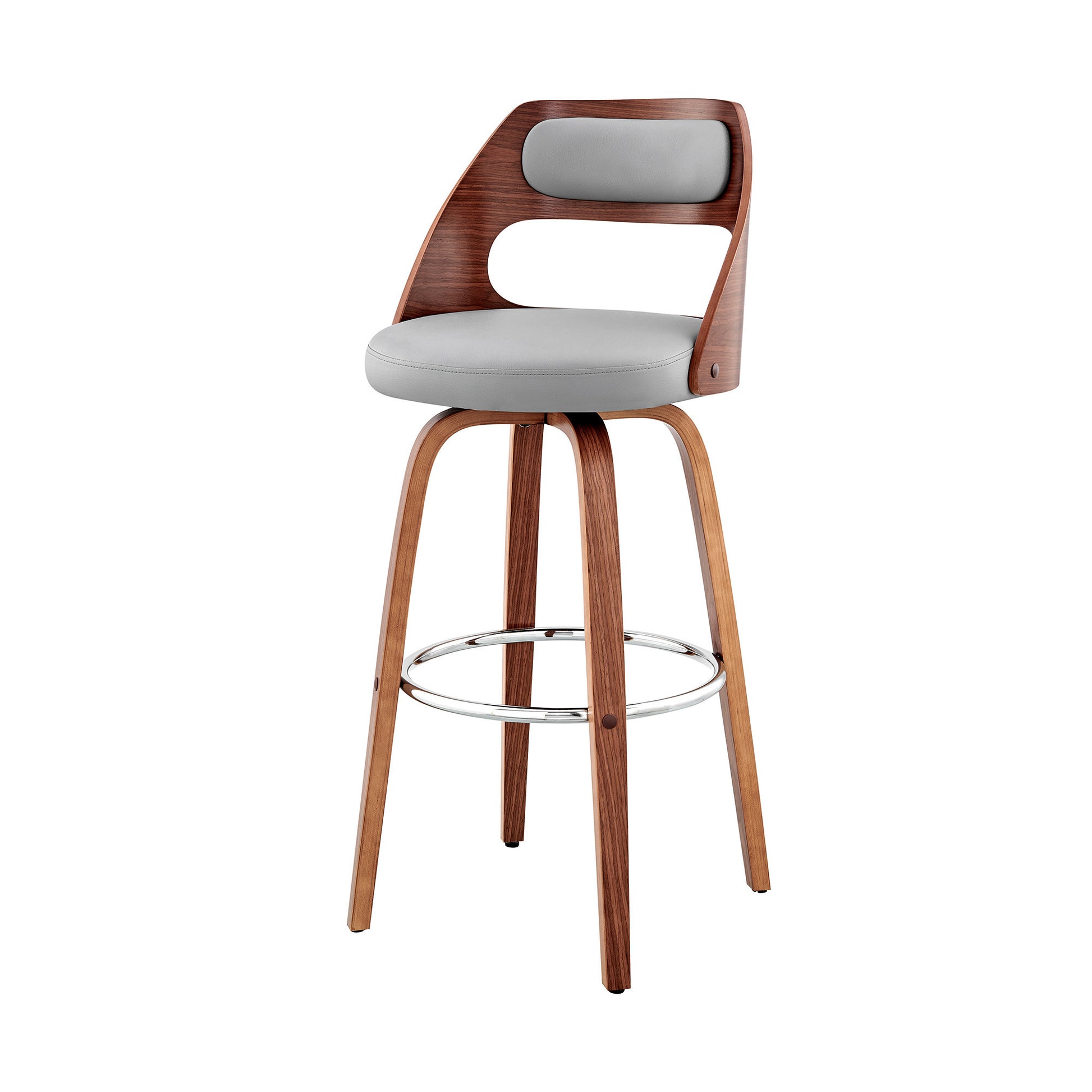 30" Gray And Brown Faux Leather Swivel Bar Height Bar Chair - Loft&Timber