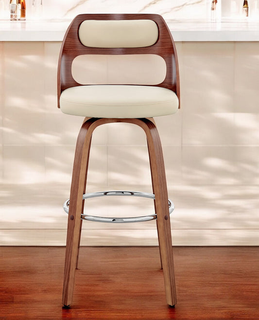 30" Cream and Brown Faux Leather Swivel Bar Chair - Loft&Timber