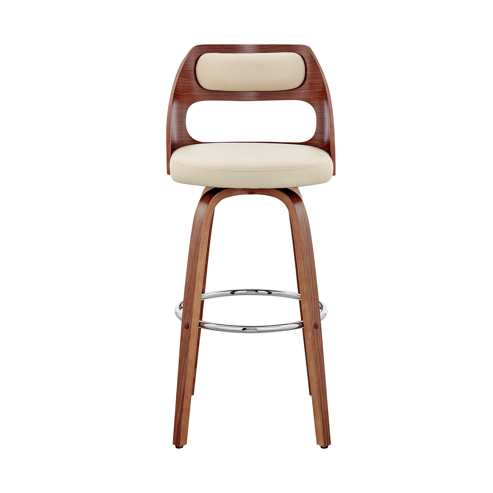 30" Cream and Brown Faux Leather Swivel Bar Chair - Loft&Timber