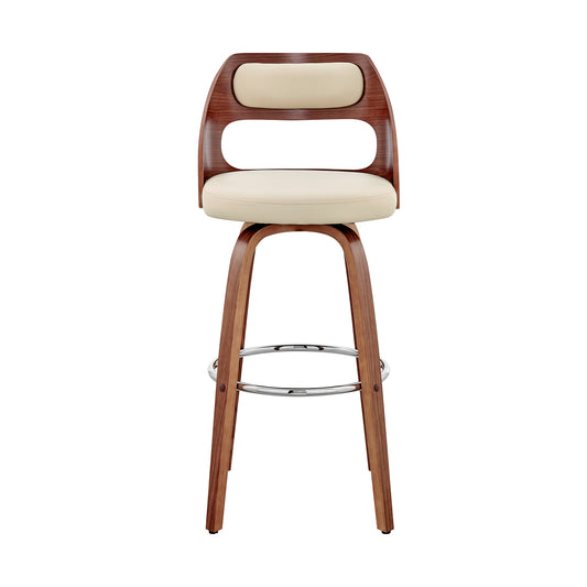 30" Cream and Brown Faux Leather Swivel Bar Chair - Loft&Timber