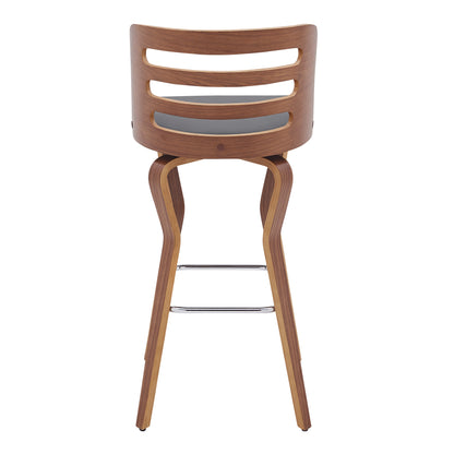 29" Gray And Brown Faux Leather Swivel Low Back Bar Height Bar Chair - Loft&Timber