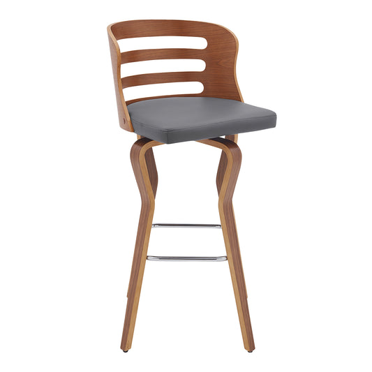 29" Gray And Brown Faux Leather Swivel Low Back Bar Height Bar Chair - Loft&Timber