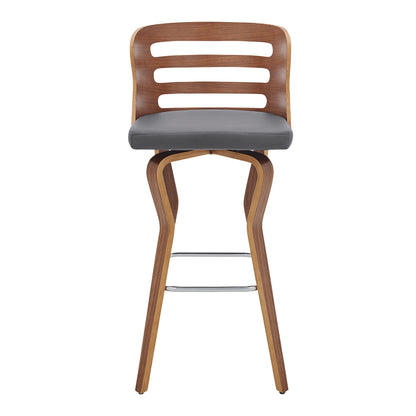 29" Gray And Brown Faux Leather Swivel Low Back Bar Height Bar Chair - Loft&Timber