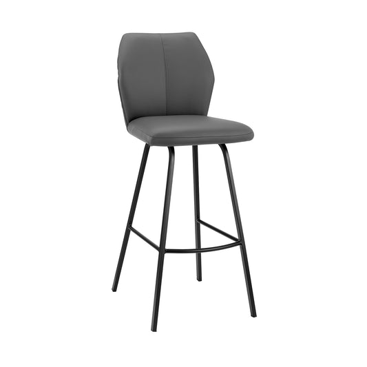 30" Gray And Black Faux Leather And Iron Bar Height Bar Chair - Loft&Timber