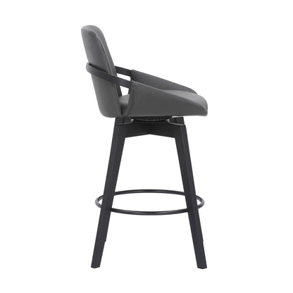 27" Gray and Black Faux Leather Low Back Bar Height Swivel Bar Chair - Loft&Timber