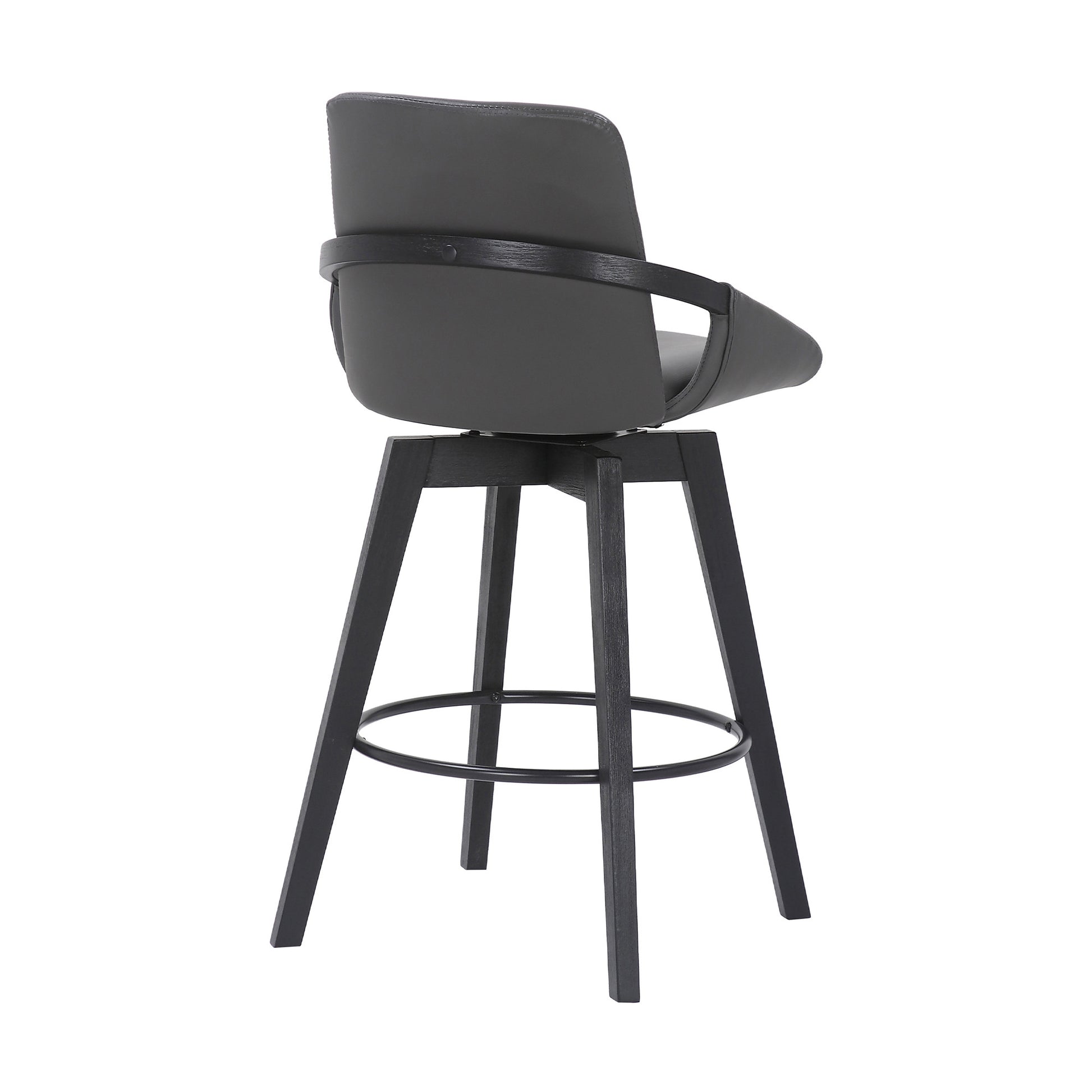 27" Gray and Black Faux Leather Low Back Bar Height Swivel Bar Chair - Loft&Timber