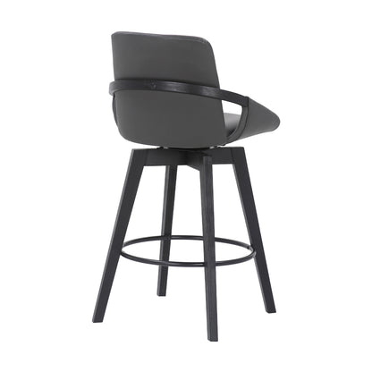 27" Gray and Black Faux Leather Low Back Bar Height Swivel Bar Chair - Loft&Timber
