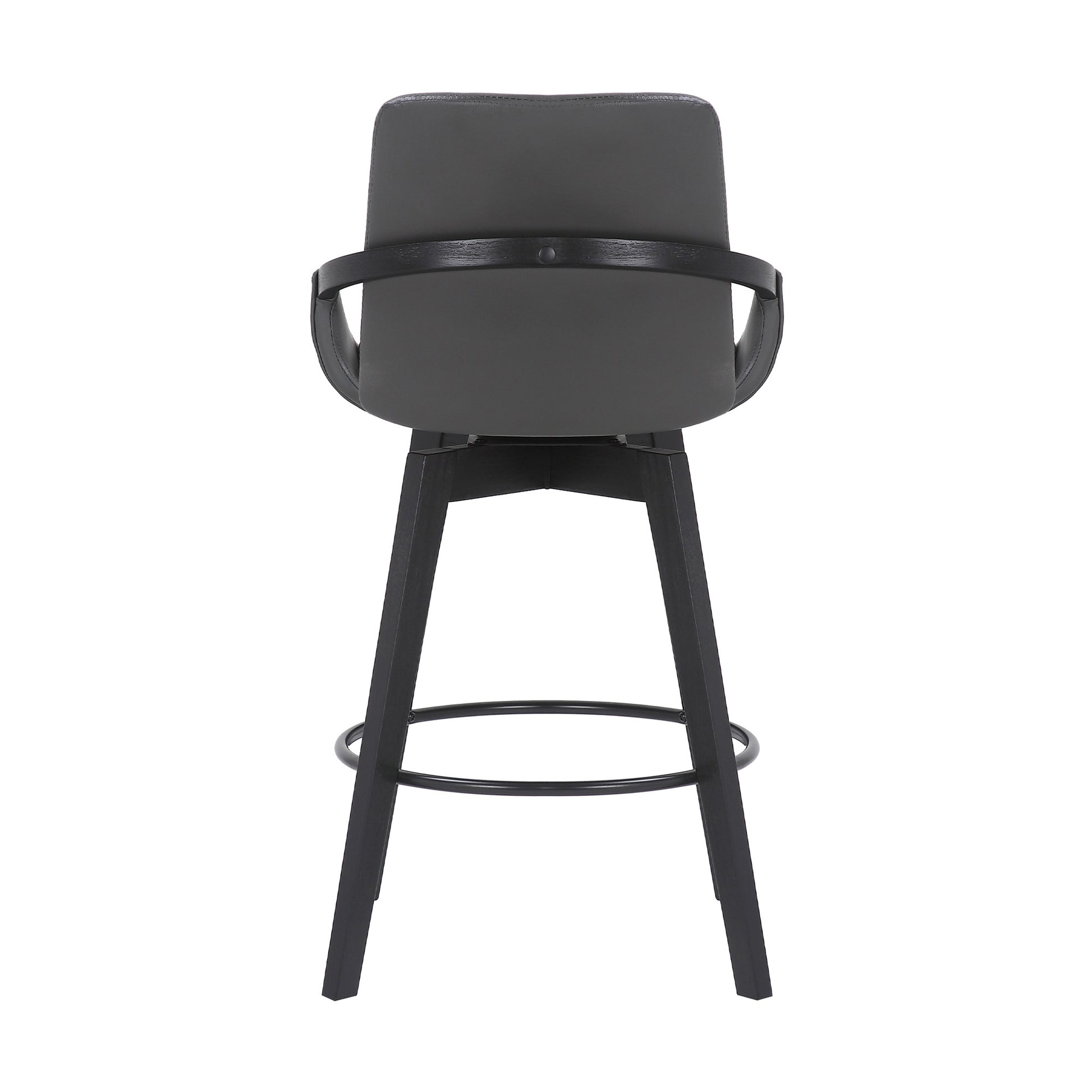 27" Gray and Black Faux Leather Low Back Bar Height Swivel Bar Chair - Loft&Timber