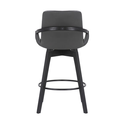 27" Gray and Black Faux Leather Low Back Bar Height Swivel Bar Chair - Loft&Timber