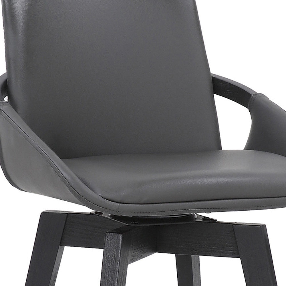 27" Gray and Black Faux Leather Low Back Bar Height Swivel Bar Chair - Loft&Timber
