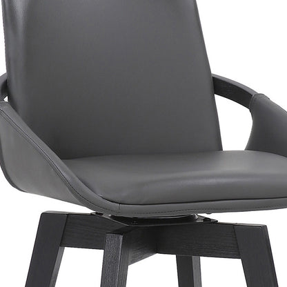 27" Gray and Black Faux Leather Low Back Bar Height Swivel Bar Chair - Loft&Timber