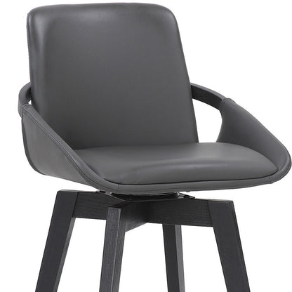 27" Gray and Black Faux Leather Low Back Bar Height Swivel Bar Chair - Loft&Timber