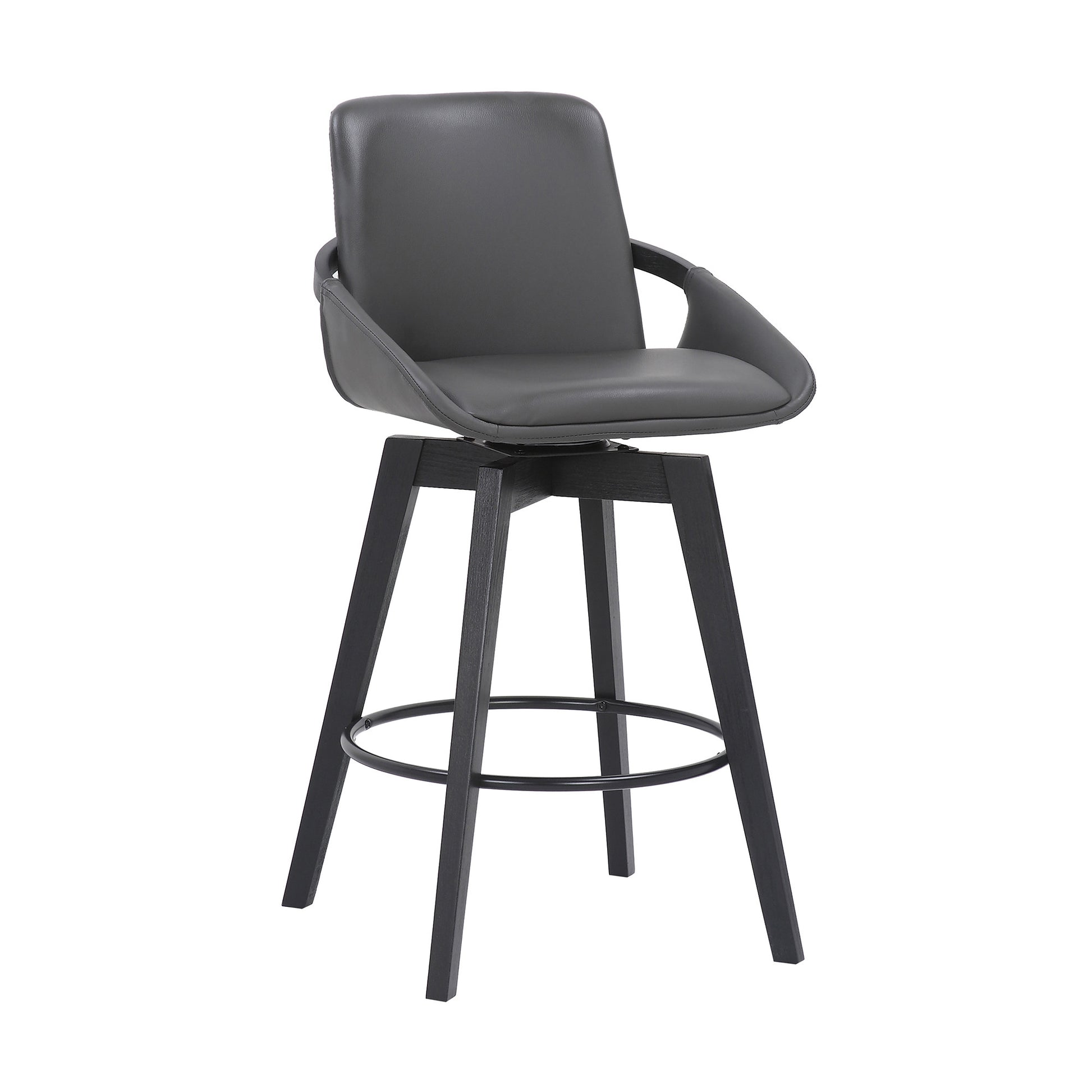 27" Gray and Black Faux Leather Low Back Bar Height Swivel Bar Chair - Loft&Timber