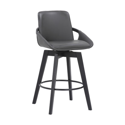 27" Gray and Black Faux Leather Low Back Bar Height Swivel Bar Chair - Loft&Timber