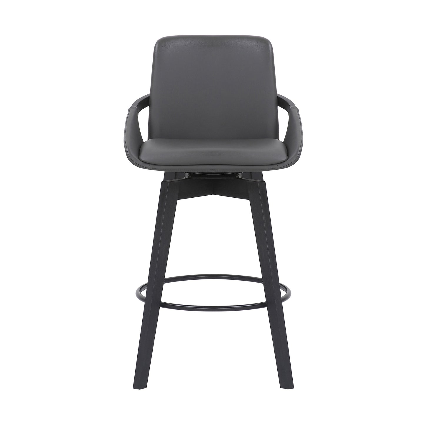 27" Gray and Black Faux Leather Low Back Bar Height Swivel Bar Chair - Loft&Timber