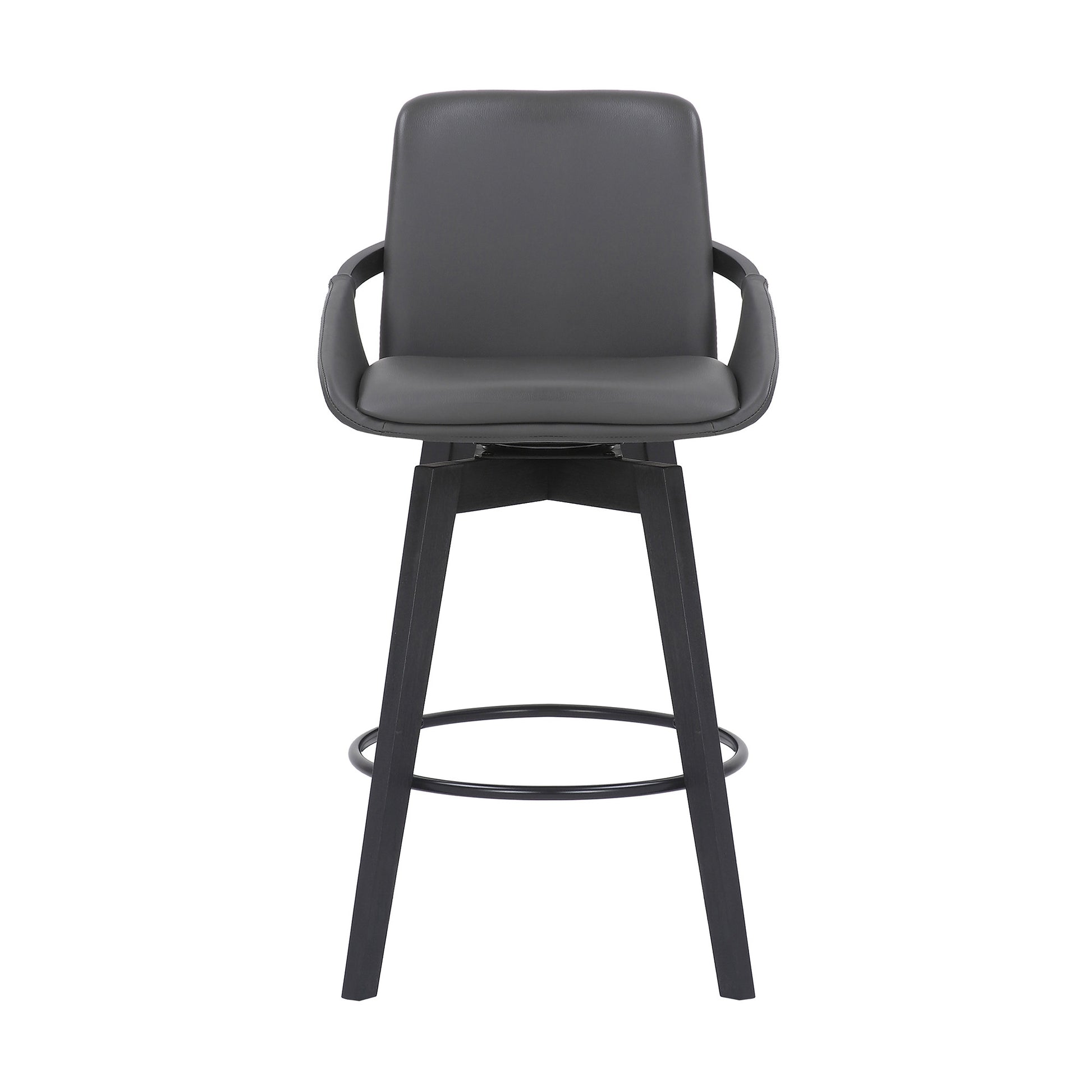 27" Gray and Black Faux Leather Low Back Bar Height Swivel Bar Chair - Loft&Timber